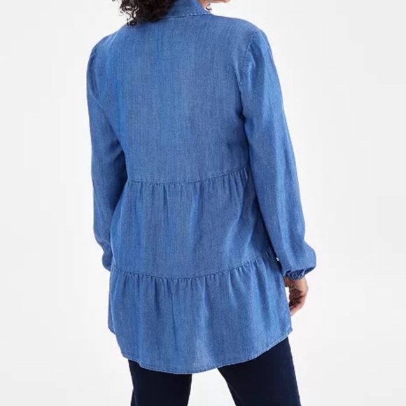 Style & Co. Women's Chambray Tiered Button Down Shirt - Picture 9 of 9